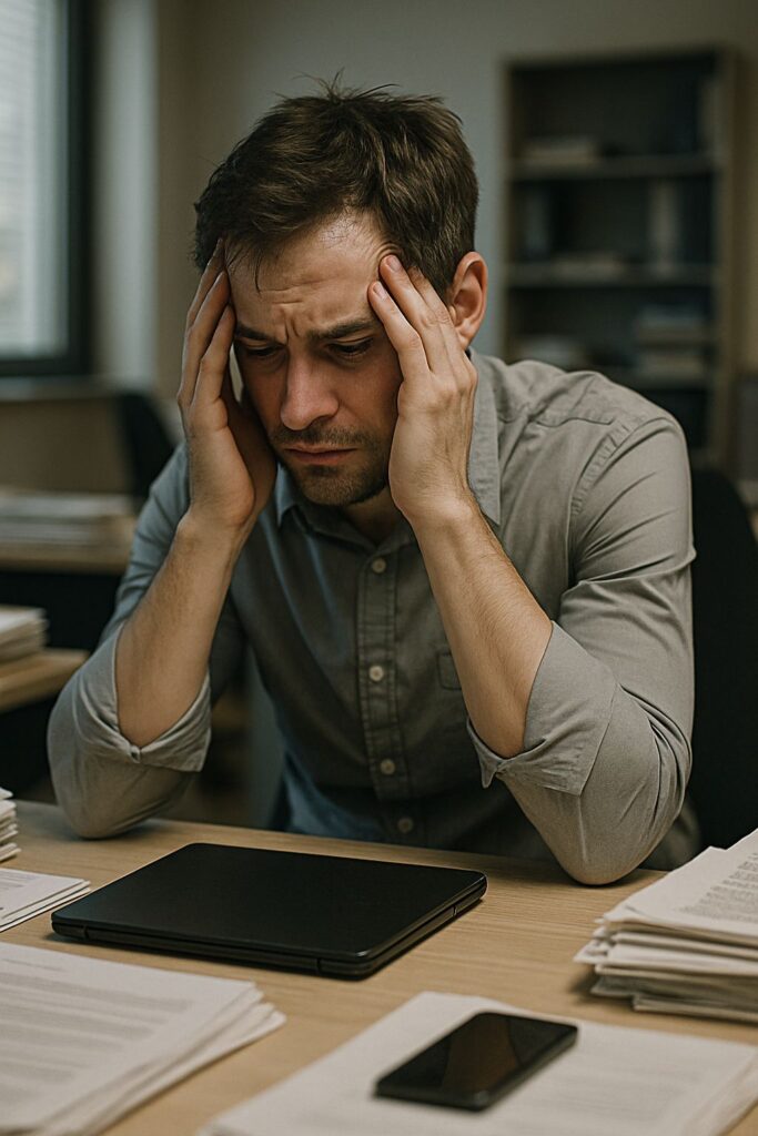 Mann mit Burnout ist erschöpft